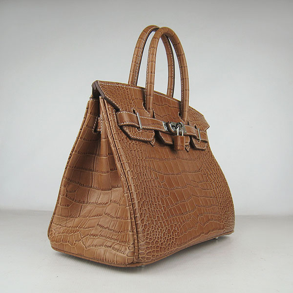 Replica Hermes Birkin 35cm Crocodile Veins Bag Light Coffee 6088 On Sale - Click Image to Close